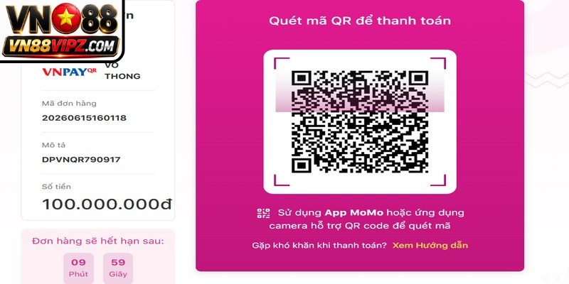 Hệ thống cung cấp đa dạng các kênh thanh toán nạp tiền VN88 